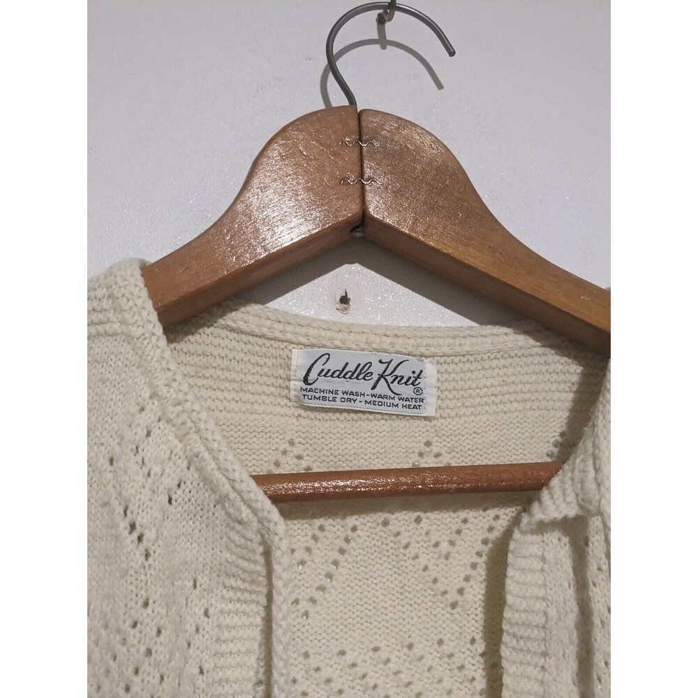 Vintage Cuddle Knit Sweater Vest Cream Pointelle Acrylic Boho S/M - Picture 3 of 3